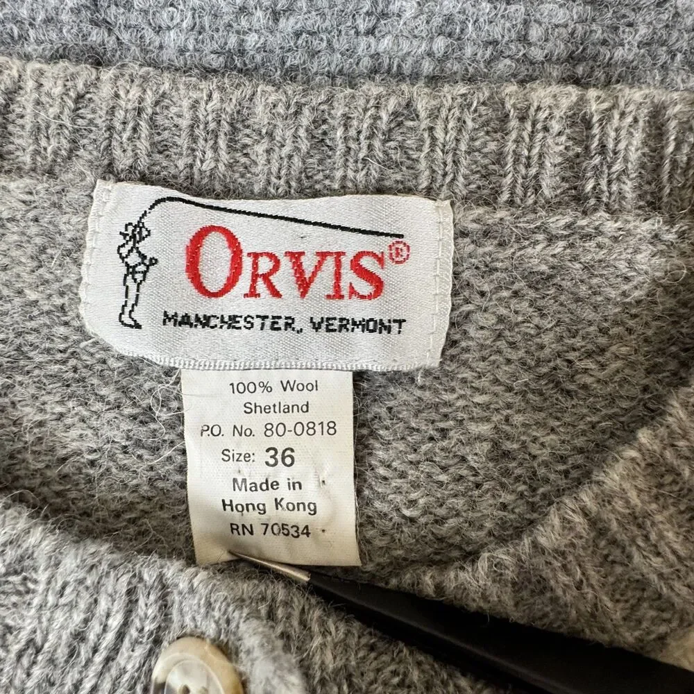 Vintage Orvis Cardigan Sweater 36 Womens Wool Bird Pattern Gray Button - Picture 4 of 5